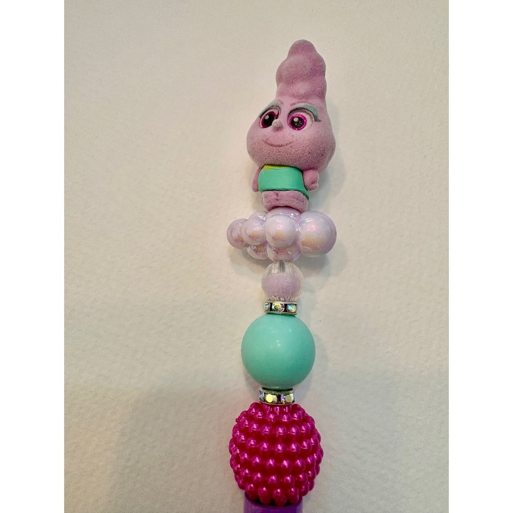 Trolls Character Beaded Pen Purple Flocked Figure Iridescent Cloud Bubble Pen